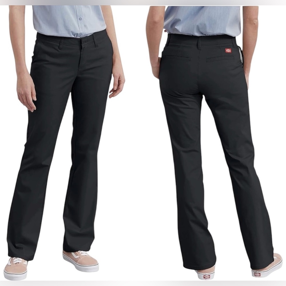 Dickies Crafted for Women Classic Black Bootleg Trousers, Slim fit, Low rise 18R